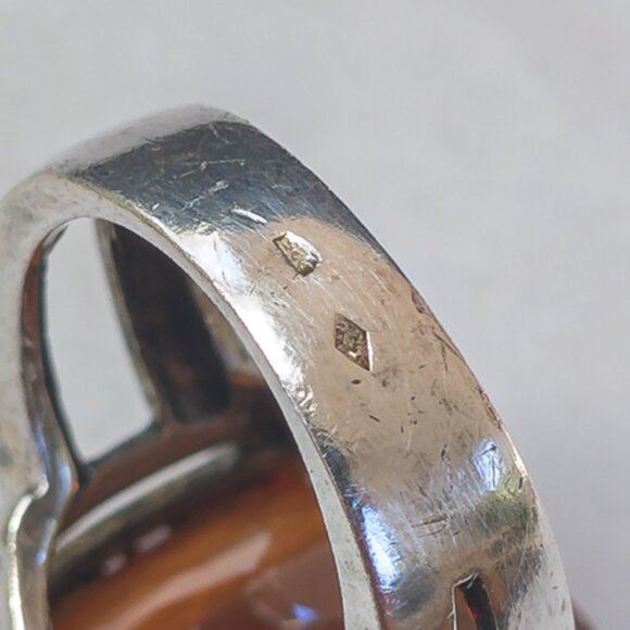 Massive Sterling Silver Amber Glass Statement Ring Size 7.25 - Picture 10 of 15